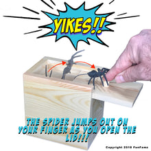 Load image into Gallery viewer, Handmade wooden prank box with spider surprise inside