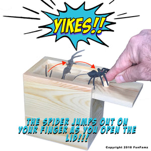The FunFamz Original Spider Prank Box- Funny Wooden Box Toy Prank, Hilarious Christmas Money Gift Box Surprise Toy and Gag Gift Practical Joke & Bromas Kit