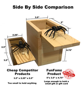 The FunFamz Original Spider Prank Box- Funny Wooden Box Toy Prank, Hilarious Christmas Money Gift Box Surprise Toy and Gag Gift Practical Joke & Bromas Kit